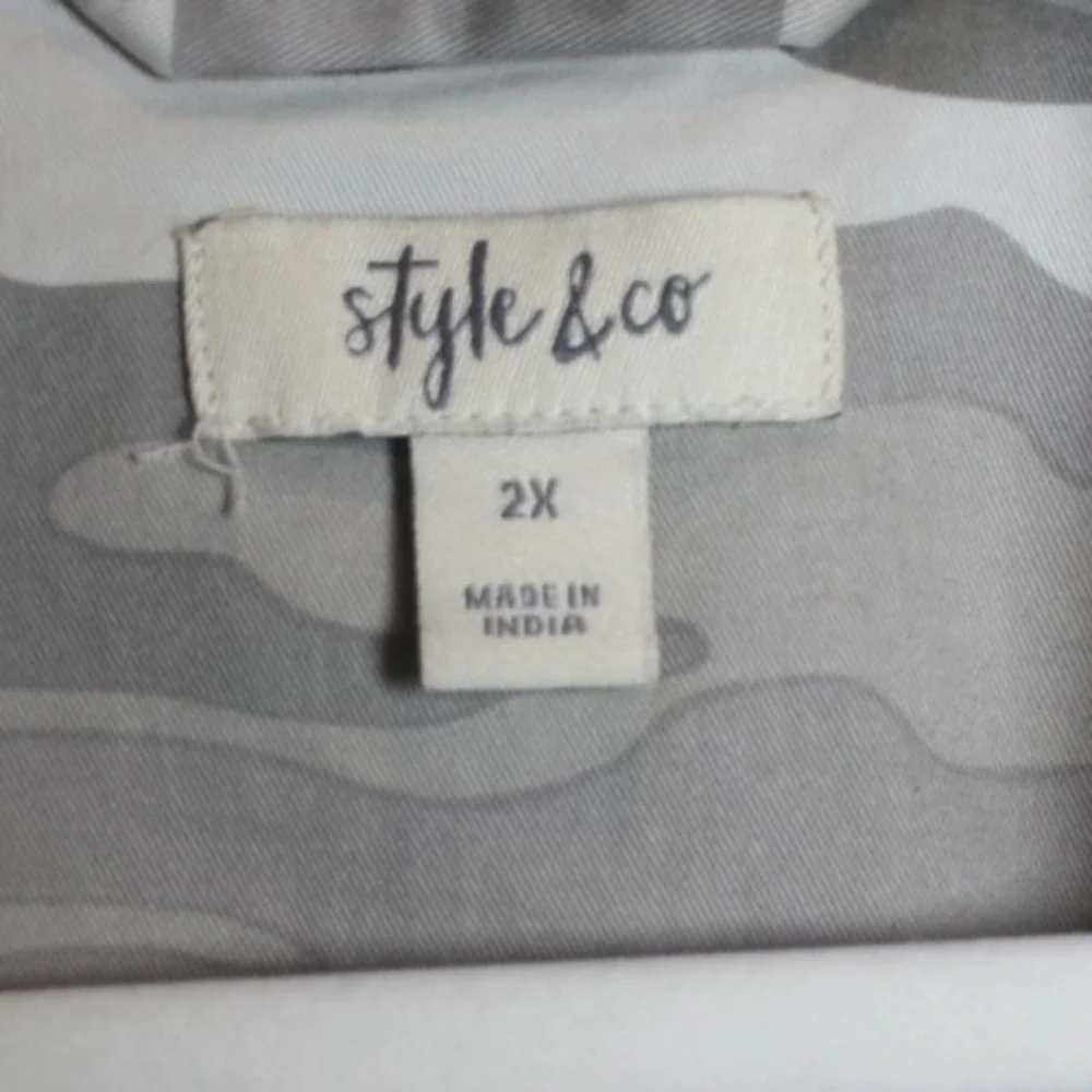 Style & Co Women's 2XL Gray Camo Cotton Utility Jacket Drawstring Waist